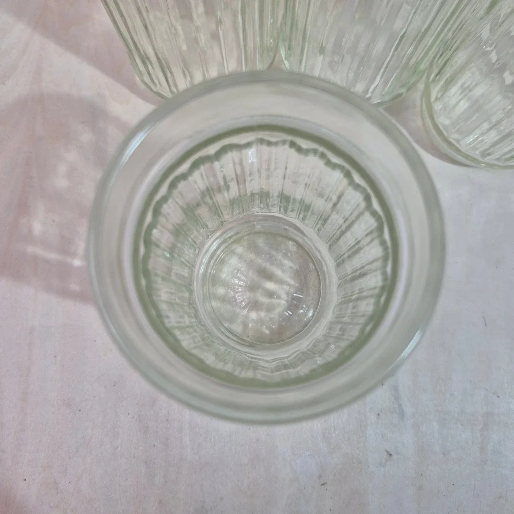 Vintage Ribbed Glass Tumblers Set of 4 Clear Fluted Drinking Glasses 5.5 Inch